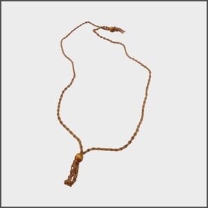 Tan Braided Cord Necklace with Wooden Beads at Both Ends